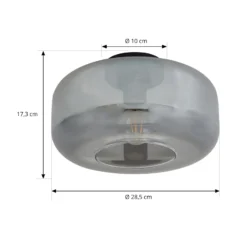 Lindby Plafon Hildur, Ø 28,5 cm, gris humo, cristal