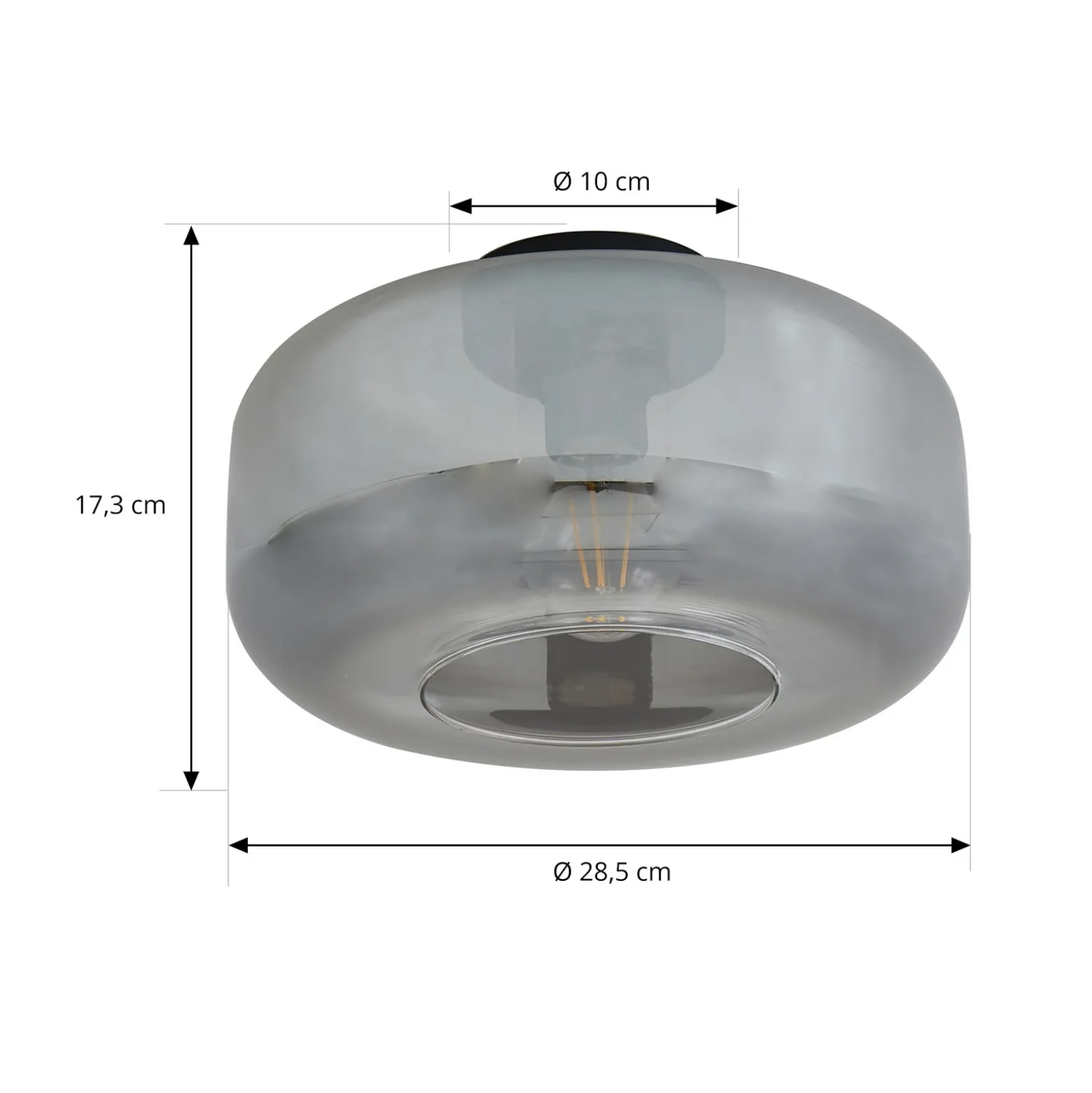 Lindby Plafon Hildur, Ø 28,5 cm, gris humo, cristal