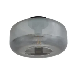 Lindby Plafon Hildur, Ø 28,5 cm, gris humo, cristal