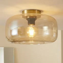 Lindby Plafon Hildur, Ø 28,5 cm, ámbar, cristal