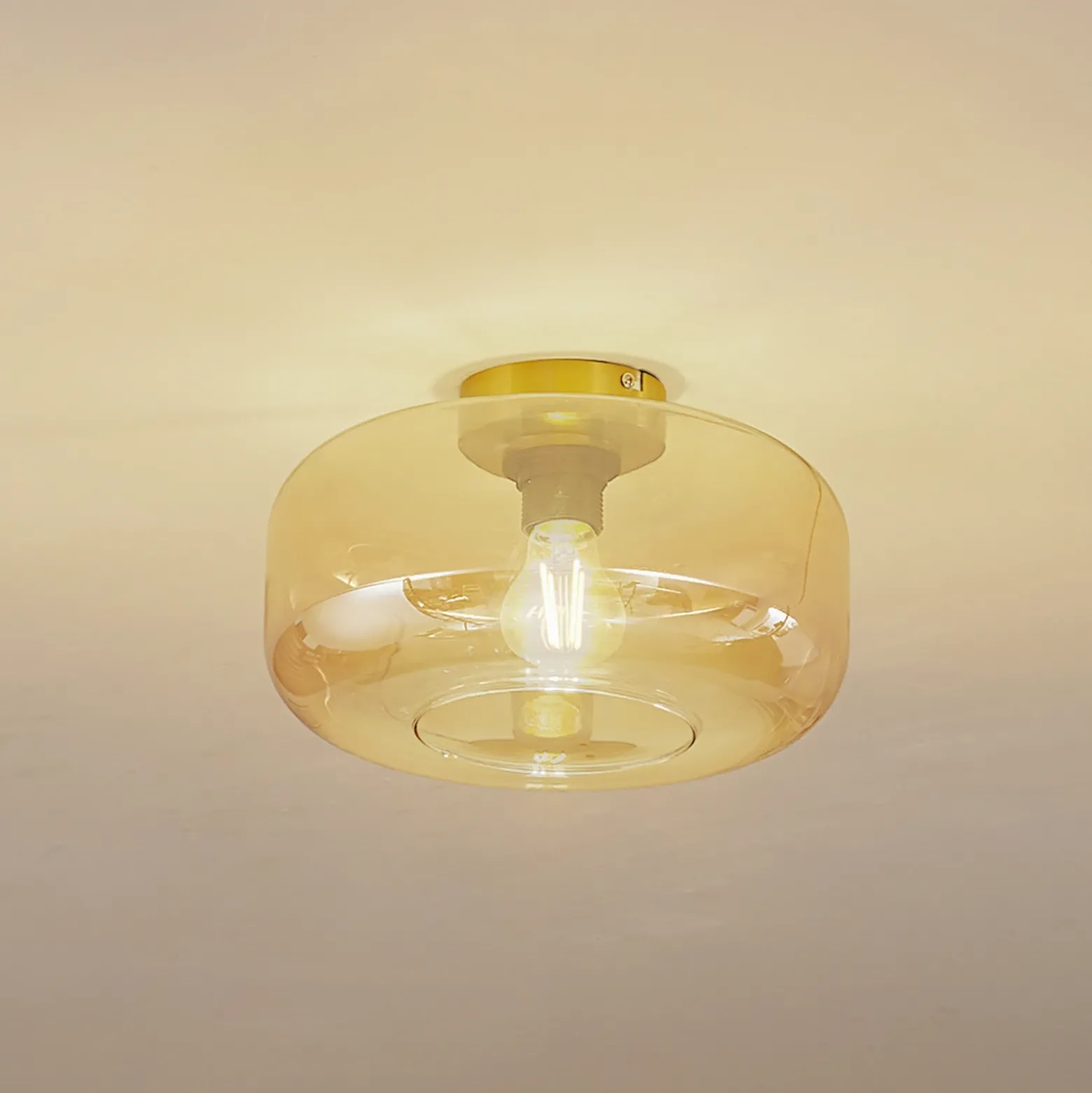 Lindby Plafon Hildur, Ø 28,5 cm, ámbar, cristal