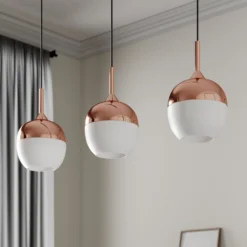 Lindby Rangina lámpara colgante, 100 cm, cobre, 3 luces, cristal
