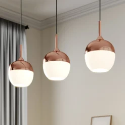 Lindby Rangina lámpara colgante, 100 cm, cobre, 3 luces, cristal