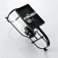 Lindby Rozalie aplique de pared, negro, metal, farol, 44cm
