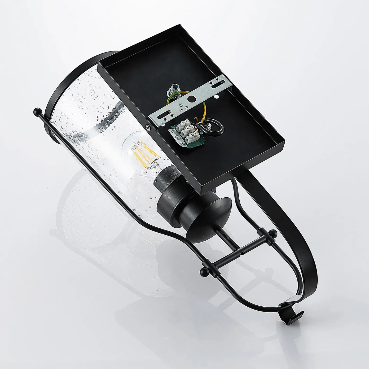 Lindby Rozalie aplique de pared, negro, metal, farol, 44cm