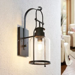 Lindby Rozalie aplique de pared, negro, metal, farol, 44cm