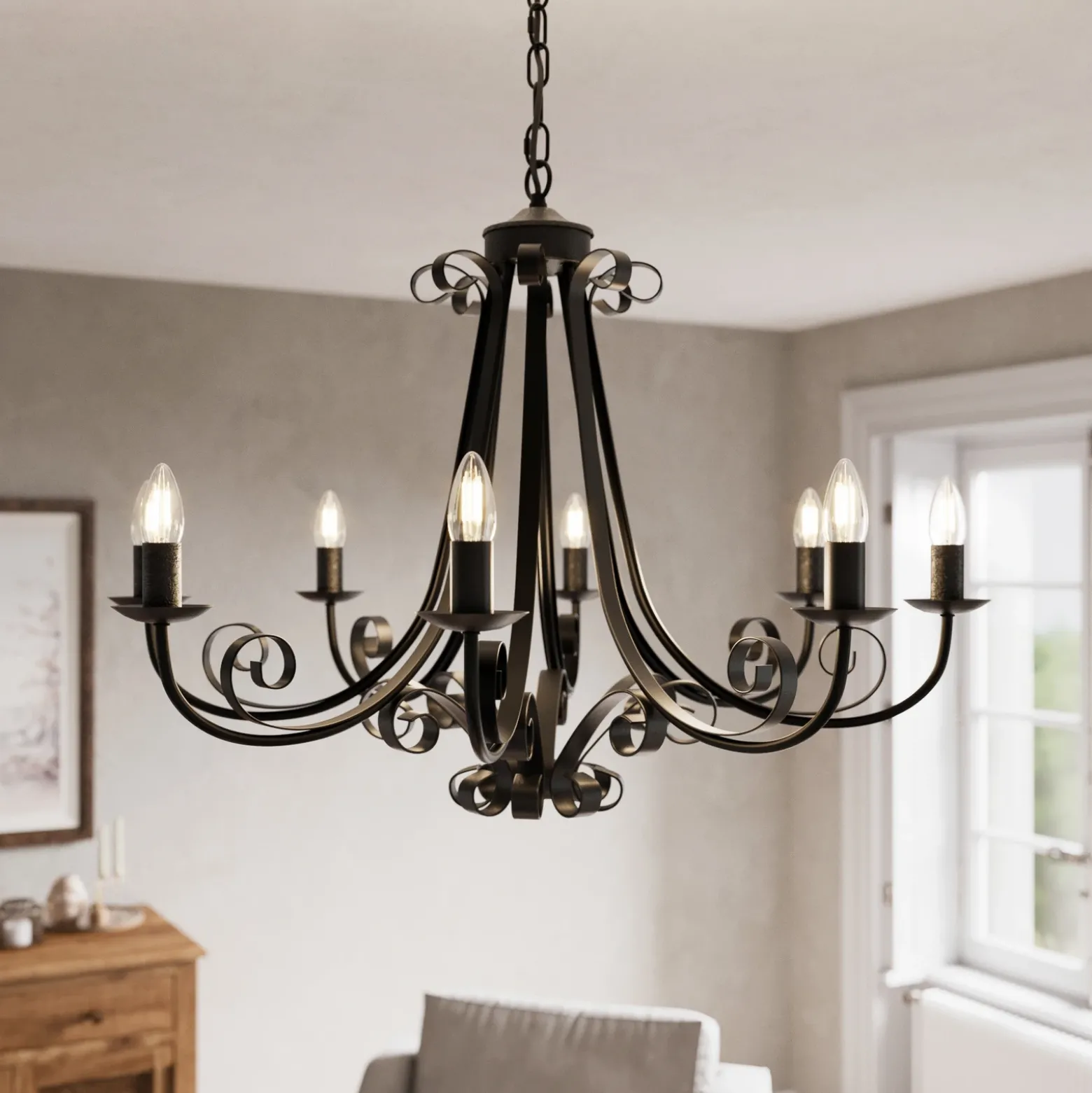 Lindby Scaleria lámpara de araña, 8 luces, marrón