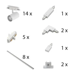Lindby sistema de riel monofásico Linaro, GU10, 14 luces, blanco