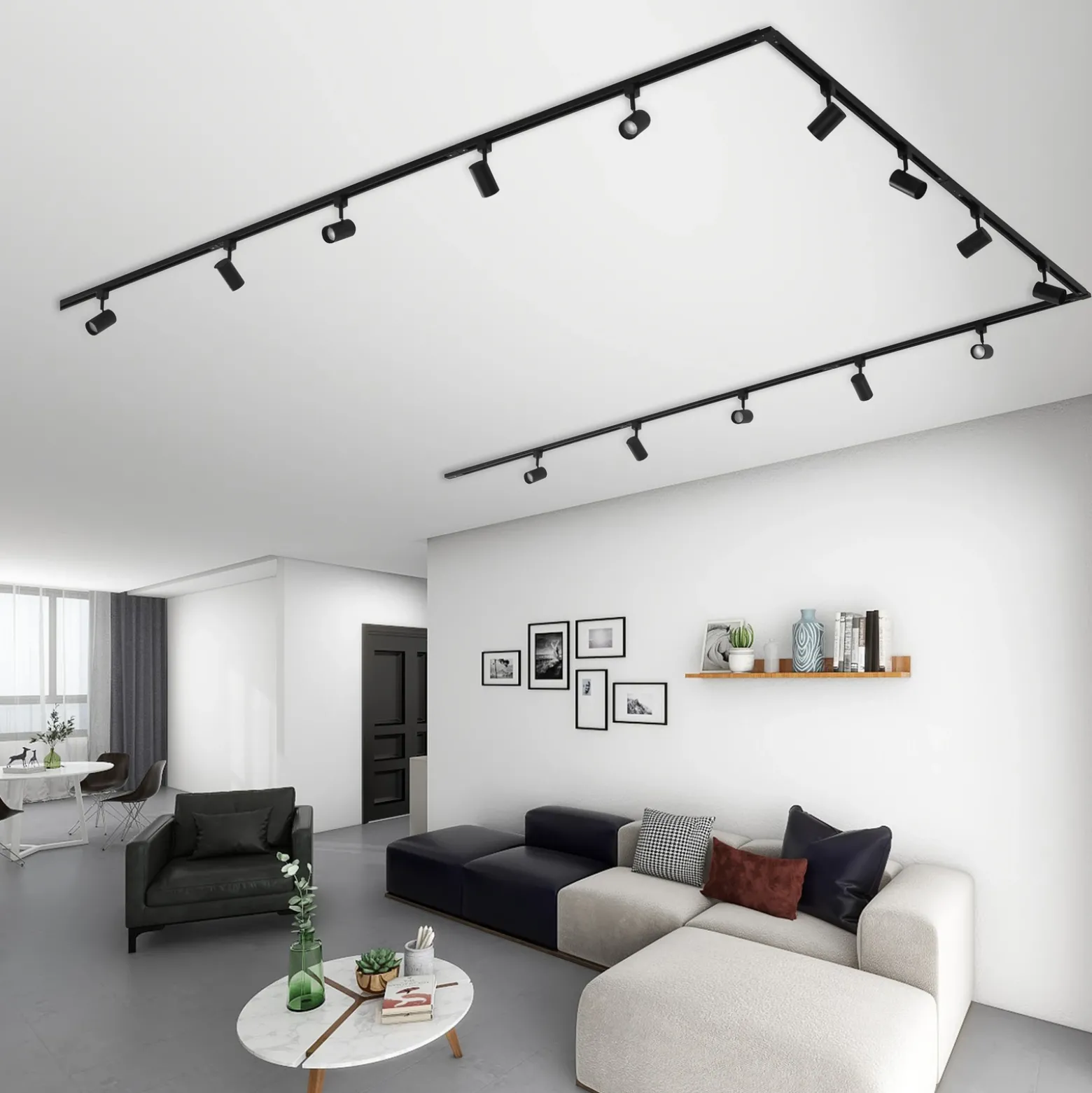 Lindby sistema de riel monofásico Linaro, GU10, 14 luces, negro