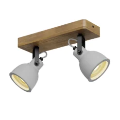 Lindby Spot Mitis, 30 cm, 2 luces, gris, madera, hormigón, GU10