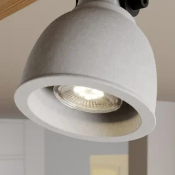 Lindby Spot Mitis, 70 cm, 4 luces, gris, madera, hormigón, GU10