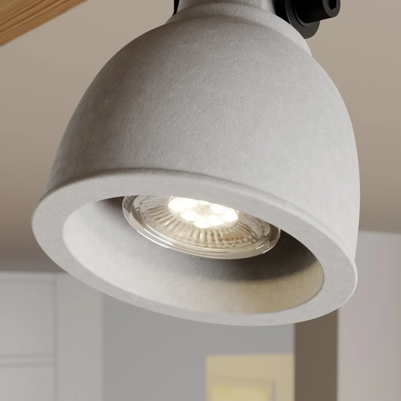 Lindby Spot Mitis, 70 cm, 4 luces, gris, madera, hormigón, GU10