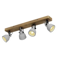 Lindby Spot Mitis, 70 cm, 4 luces, gris, madera, hormigón, GU10
