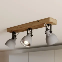 Lindby Spot Mitis, 50 cm, 3 luces, gris, madera, hormigón, GU10