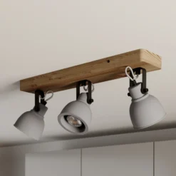 Lindby Spot Mitis, 50 cm, 3 luces, gris, madera, hormigón, GU10