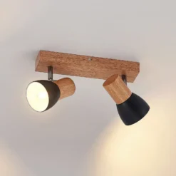 Lindby Tonja foco de techo con madera, 2 luces