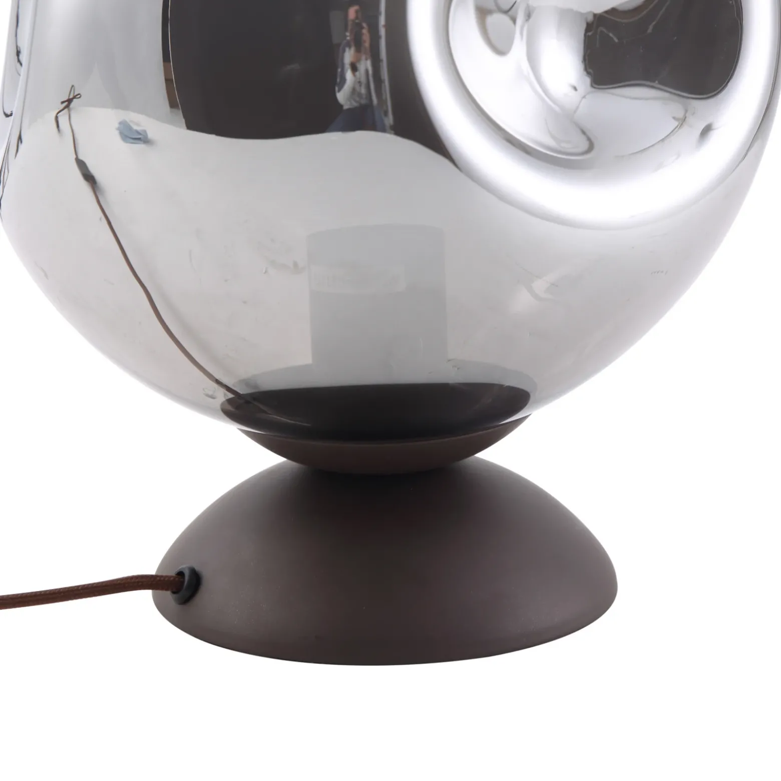 Lindby Valentina lámpara de mesa, E27, gris humo, cristal, Ø 25 cm