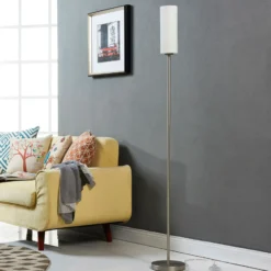 Lindby Vinsta lámpara de pie, altura 153 cm, blanco, cristal, metal