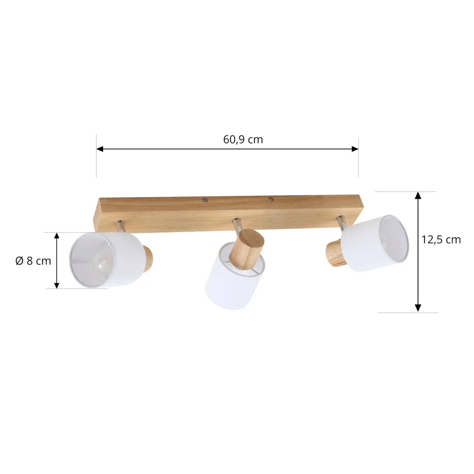 Lindby Wanessa downlight de techo, 47cm, 3 luces, blanco, madera, E14