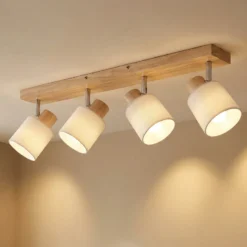 Lindby Wanessa downlight de techo, 67cm, 4 luces, madera, blanco, E14