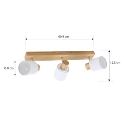 Lindby Wanessa downlight de techo, 47cm, 3 luces, blanco, madera, E14