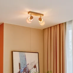 Lindby Wanessa downlight de techo, 39cm, 2 luces, madera, blanco, E14