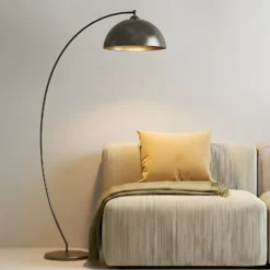 Lámpara arqueada Jonera de Lindby, gris, metal, E27, 185 cm de altura