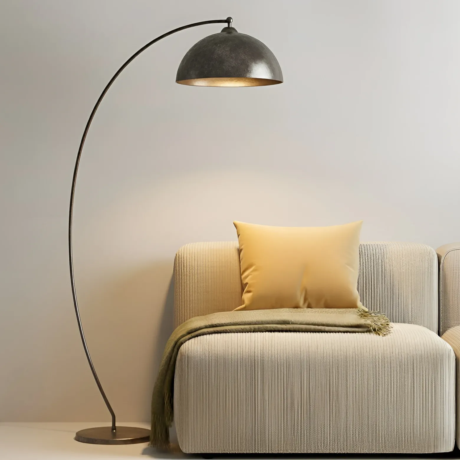 Lámpara arqueada Jonera de Lindby, gris, metal, E27, 185 cm de altura