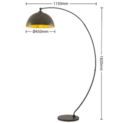 Lámpara arqueada Jonera de Lindby, gris, metal, E27, 185 cm de altura