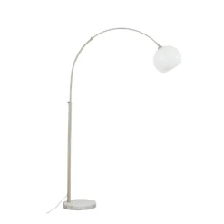 Lámpara arqueada Lindby Alverton, blanco/níquel, cristal, 197 cm