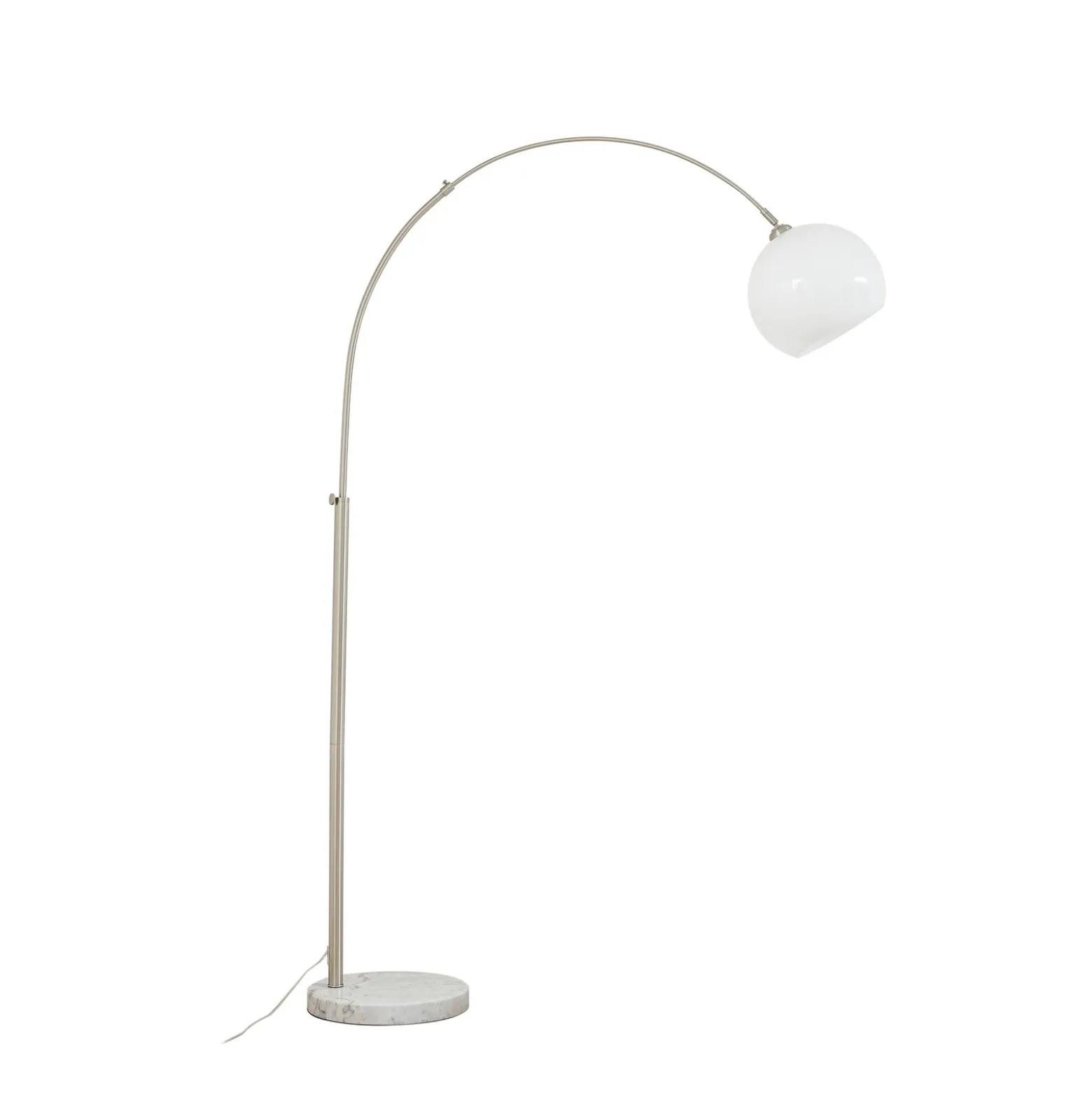 Lámpara arqueada Lindby Alverton, blanco/níquel, cristal, 197 cm