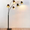 Lámpara arqueada Lindby Tinne, negro/dorado, mármol, 5 luces, E14