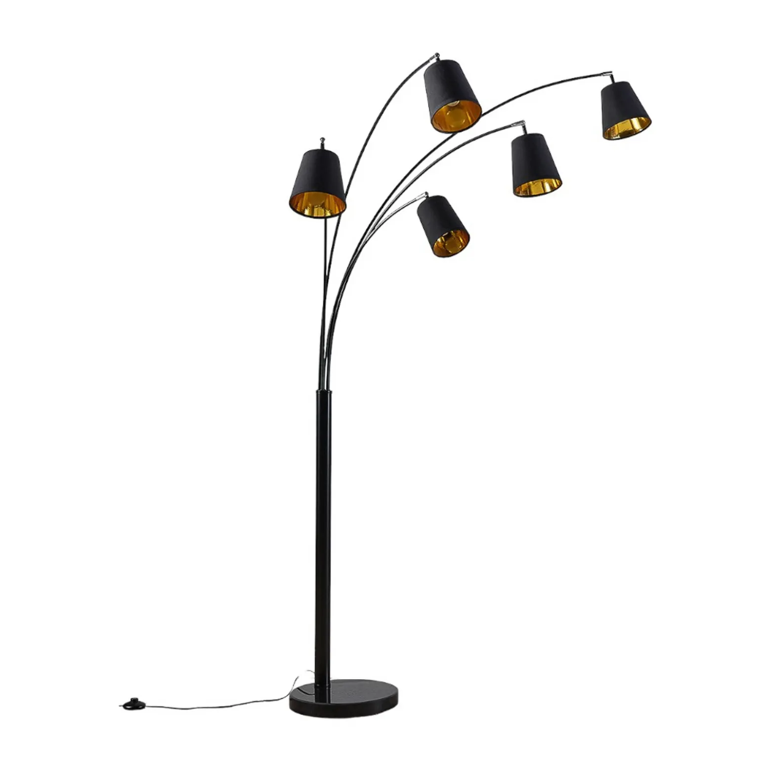Lámpara arqueada Lindby Tinne, negro/dorado, mármol, 5 luces, E14