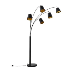 Lámpara arqueada Lindby Tinne, negro/dorado, mármol, 5 luces, E14