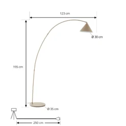 Lámpara arqueada Lindby Triangolo, beige, altura 195 cm, metal, E27