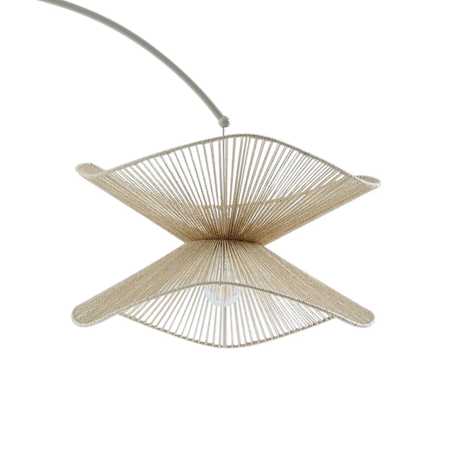 Lámpara arqueada Lindby Valdorin, beige, papel, 195 cm, IP20