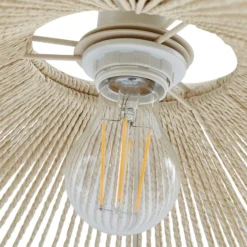 Lámpara arqueada Lindby Valdorin, beige, papel, 195 cm, IP20