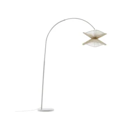 Lámpara arqueada Lindby Valdorin, beige, papel, 195 cm, IP20