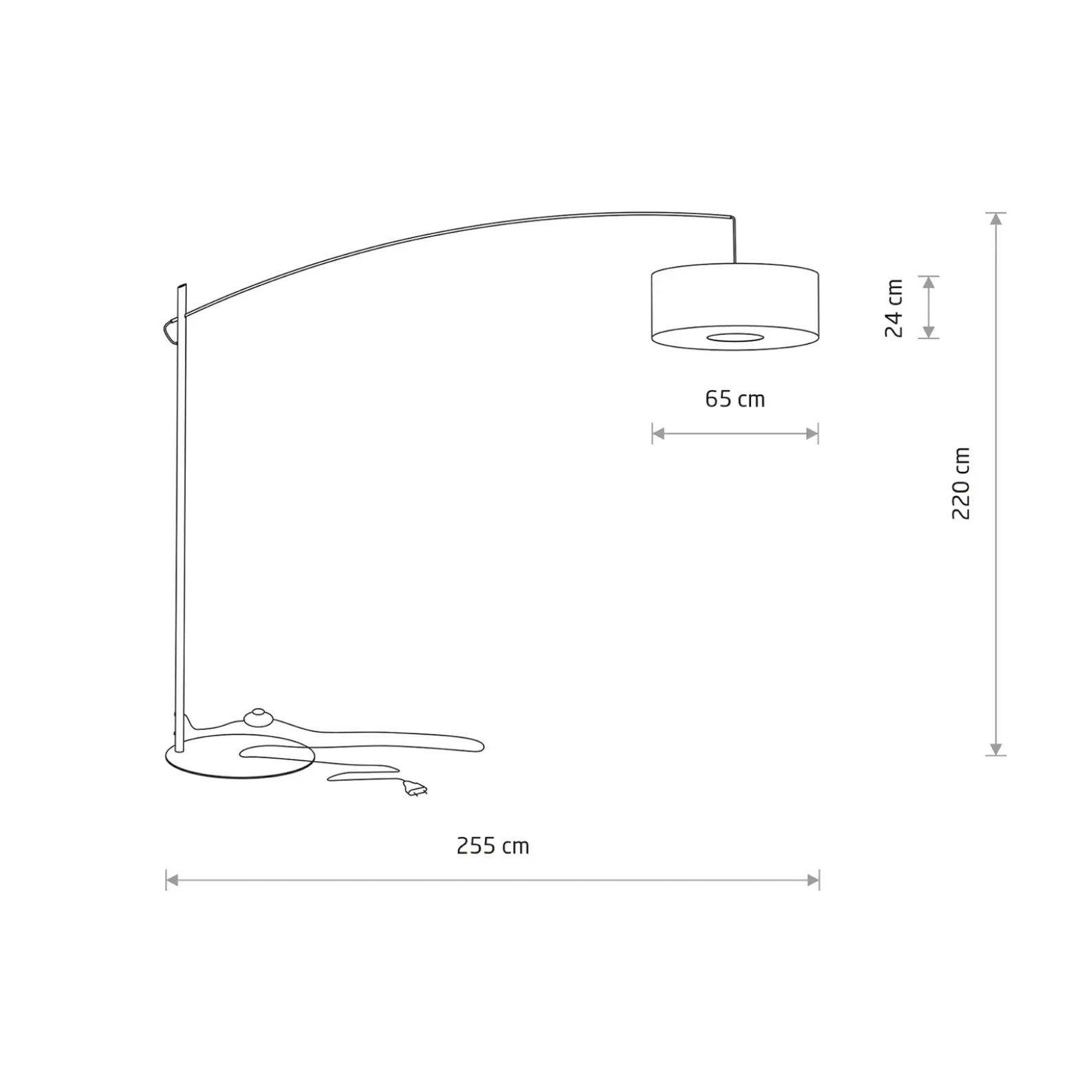 Lámpara arqueada Poise B, gris, acero, textil, alcance 255 cm