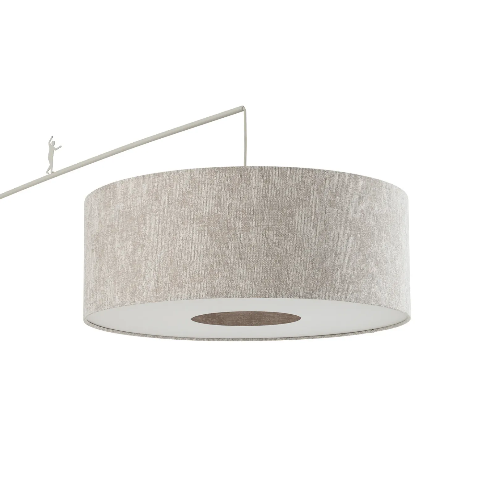 Lámpara arqueada Poise B, gris, acero, textil, alcance 255 cm