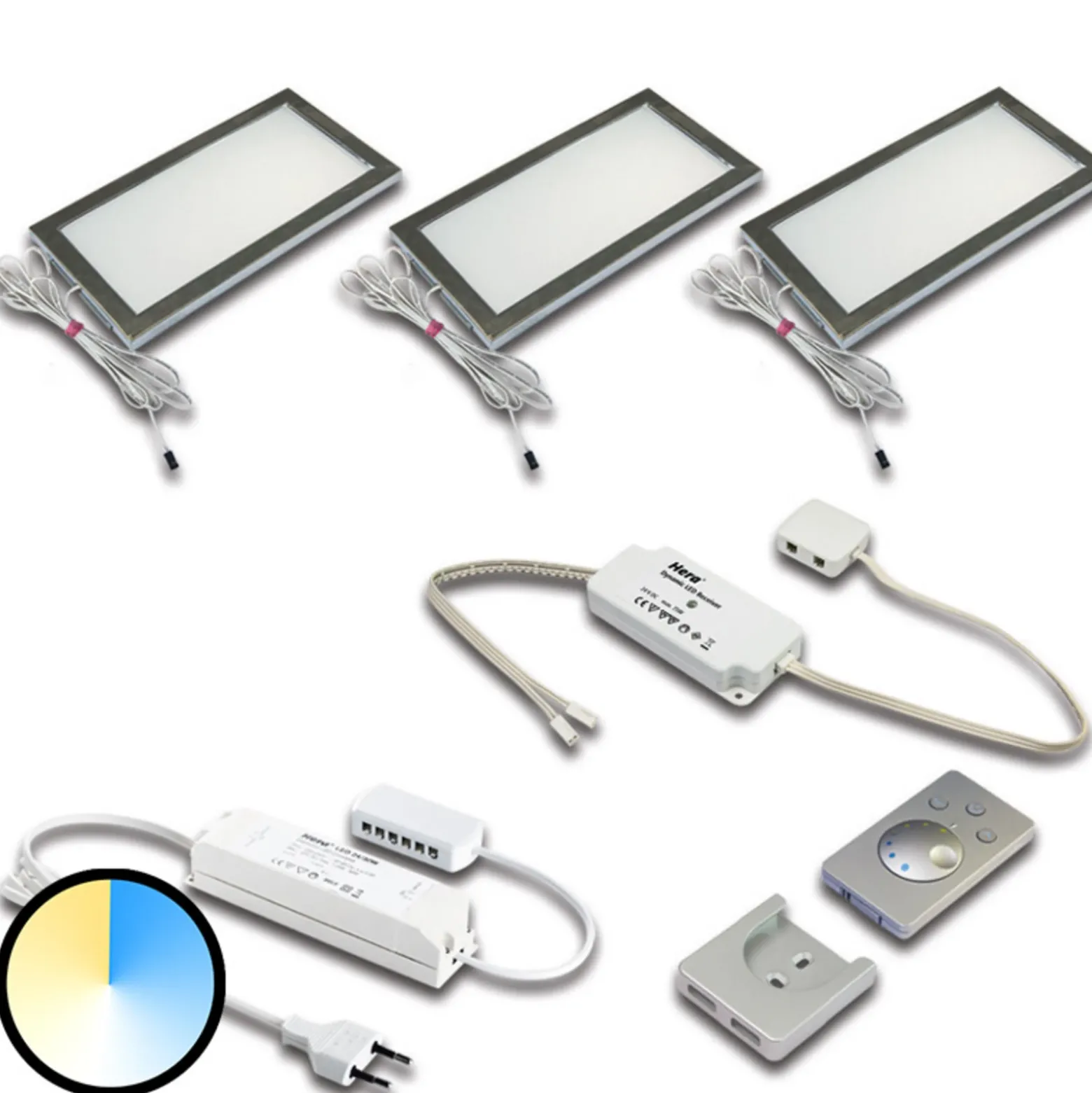 Lámpara bajo mueble Dynamic LED Sky, juego de 3, acero inoxidable