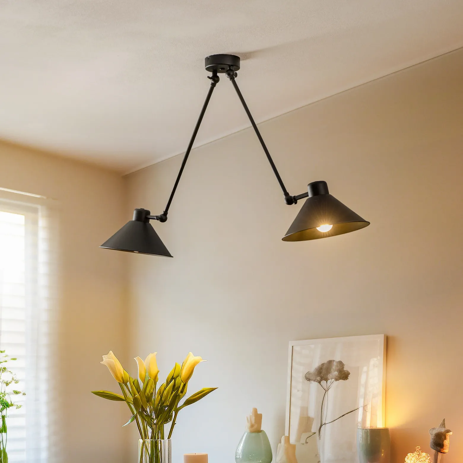 Lámpara colgante Alan, móvil, negro, 2 luces