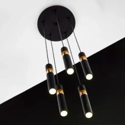 Lámpara colgante Alas, 5 luces, negro, metal, GU10