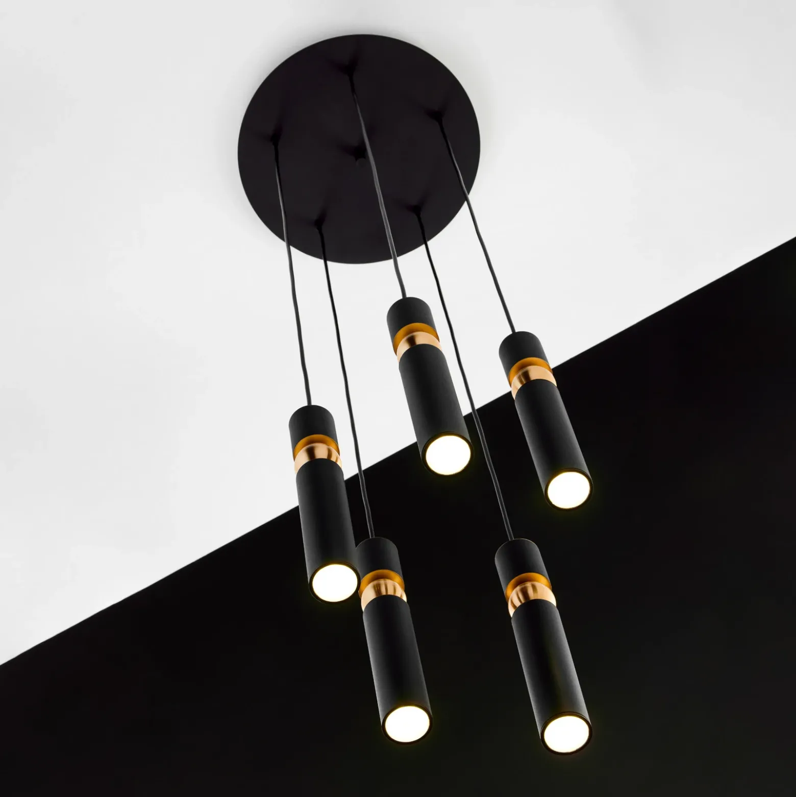Lámpara colgante Alas, 5 luces, negro, metal, GU10