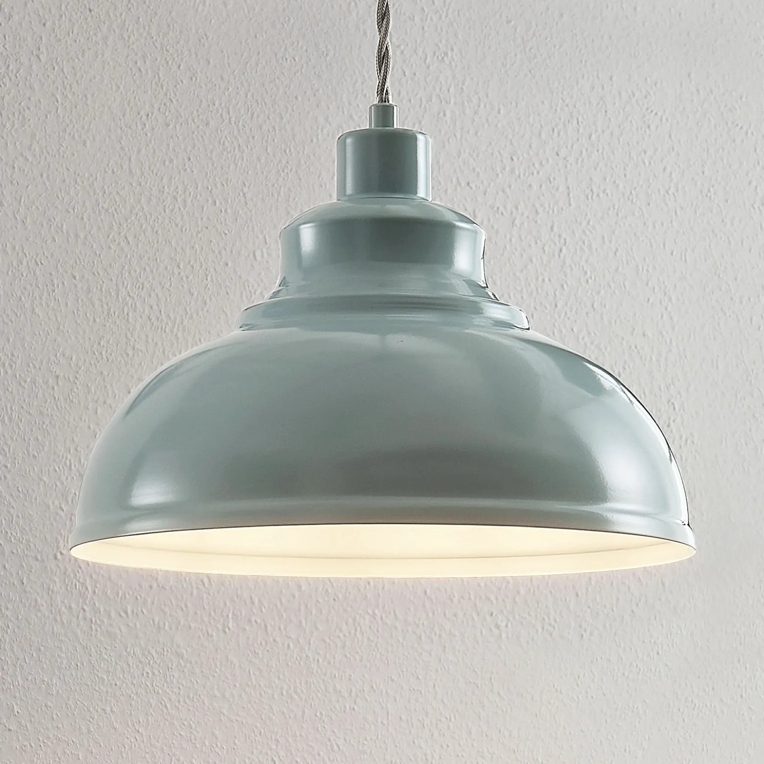Lámpara colgante Albertine, metal, azul celeste