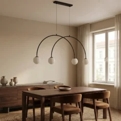Lámpara colgante Alison, negro/blanco, 4 luces, forma de arco, 129 cm