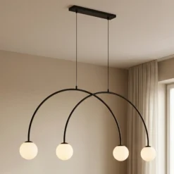 Lámpara colgante Alison, negro/blanco, 4 luces, forma de arco, 129 cm