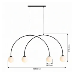 Lámpara colgante Alison, negro/blanco, 4 luces, forma de arco, 129 cm