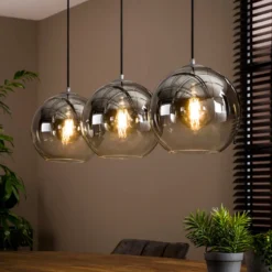 Lámpara colgante Allessandra, 3 luces, Ø 29 cm, gris humo, cristal