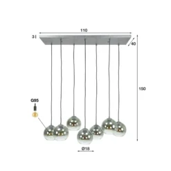 Lámpara colgante Allessandra, 7 luces, Ø 18 cm, gris ahumado, cristal